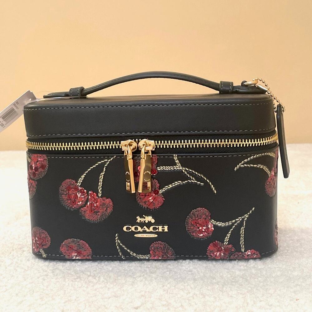 Coach CDC13 Black Cherry Print Cosmetic Makeup Travel Case - Picture 3 of 13